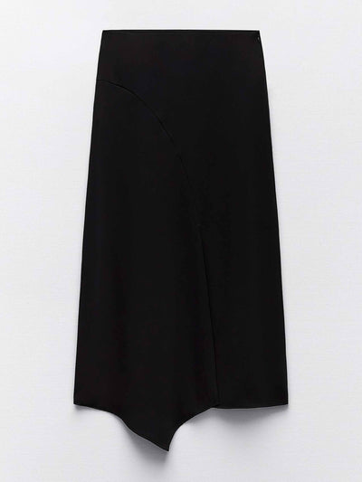 Zara Asymmetric black midi skirt at Collagerie