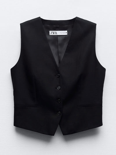 Zara Black linen blend waistcoat at Collagerie