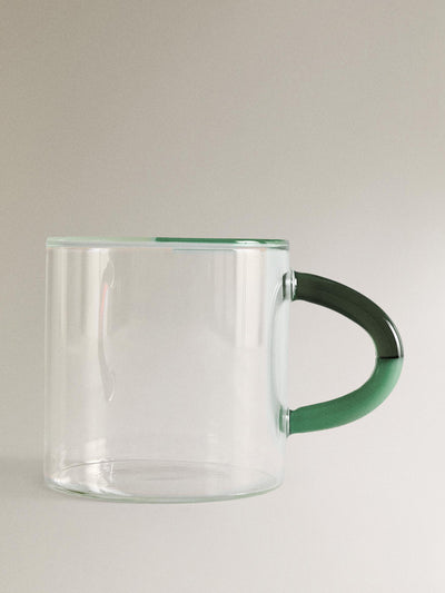 Zara Home Borosilicate glass mug with coloured handle at Collagerie