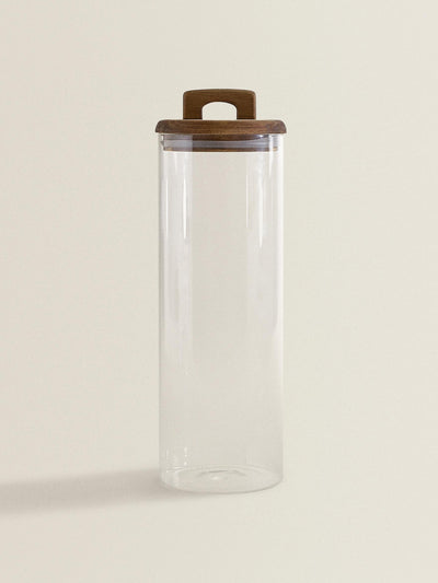 Zara Home Borosilicate glass and wood storage jar at Collagerie