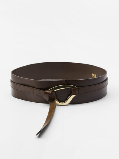 Zara Brown leather sash belt at Collagerie