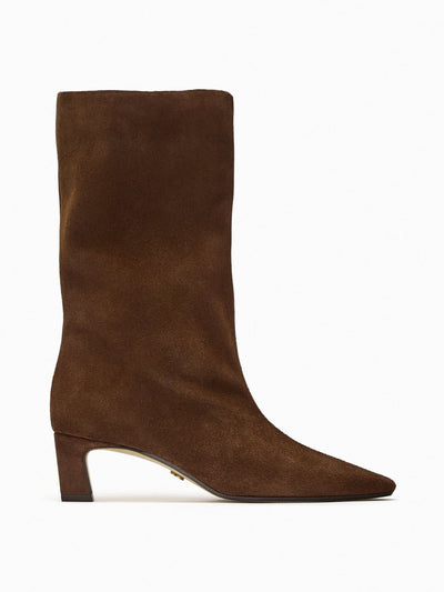 Zara Brown suede heeled boots at Collagerie