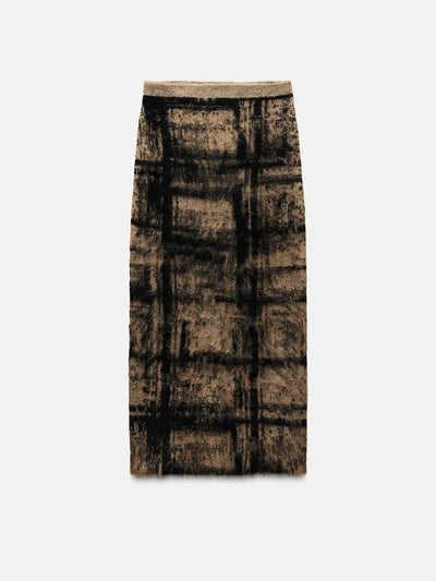 Zara Check jacquard knit skirt at Collagerie