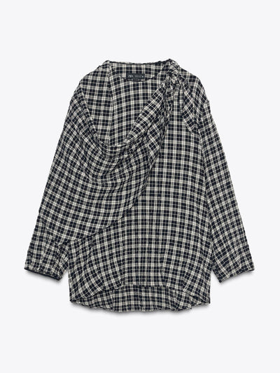 Zara Check shirt with multipositional scarf zw collection at Collagerie