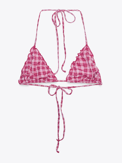 Zara Check triangle bikini top at Collagerie