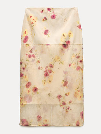Zara ZW Collection sheer floral midi skirt at Collagerie