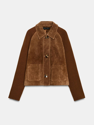 Zara Contrast knit 100% leather jacket at Collagerie