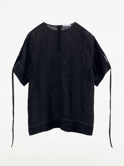 Zara Black contrast-stitch linen top at Collagerie