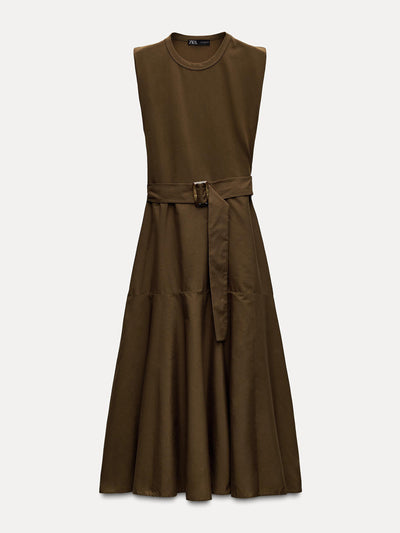 Zara Contrast midi dress with belt at Collagerie