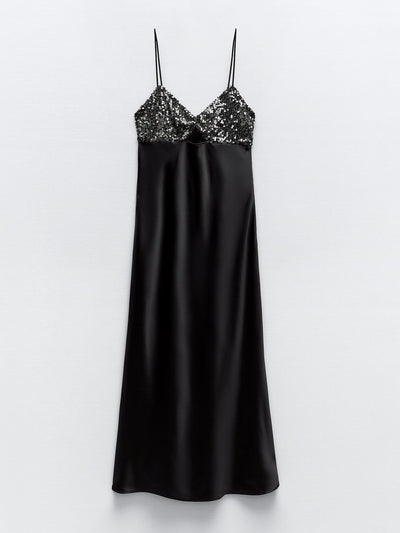 Zara Contrast sequinned slip dress at Collagerie