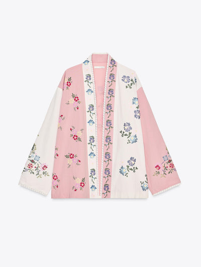 Zara Cotton kaftan with floral embroidery at Collagerie
