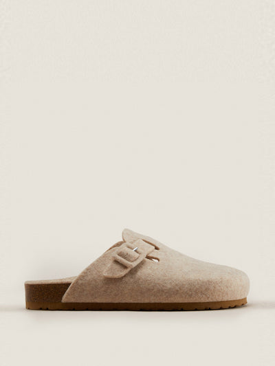 Zara Covered buckle felt mule slippers at Collagerie