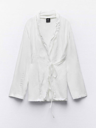 Zara White creased kimono with ties at Collagerie