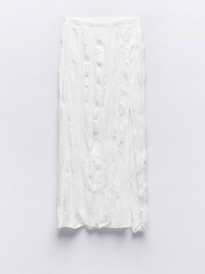 Zara White creased skirt with slit at Collagerie