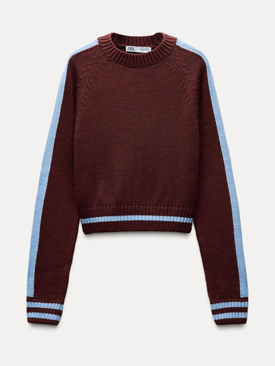 Zara Cropped knit sweater with trim at Collagerie