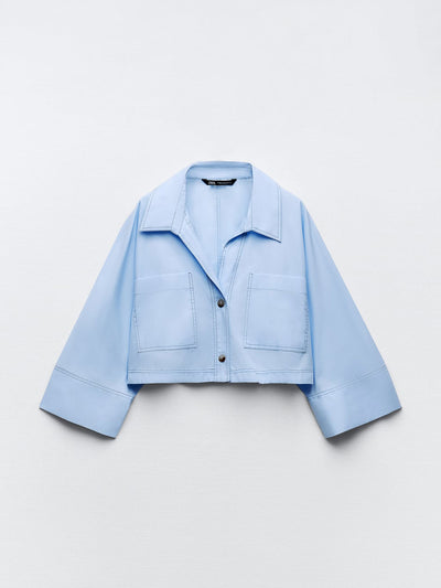 Zara Cropped skyblue poplin shirt at Collagerie