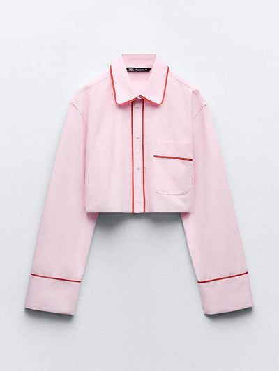 Zara Cropped poplin shirt with trims at Collagerie