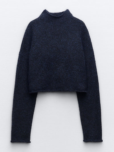 Zara Cropped high neck knit sweater at Collagerie