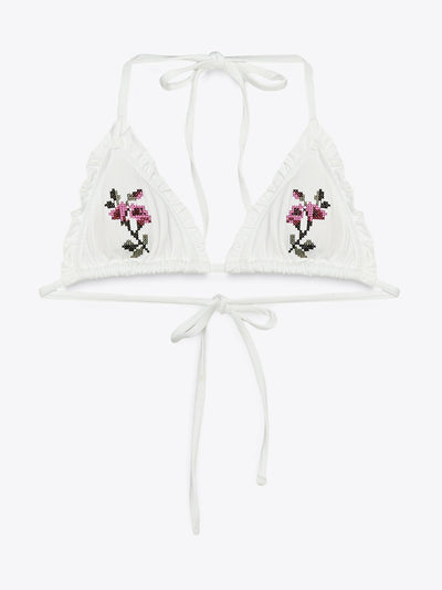 Zara Cross-stitch floral triangle bikini top at Collagerie