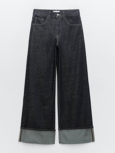 Zara Trf denim jeans with turn-up hems at Collagerie