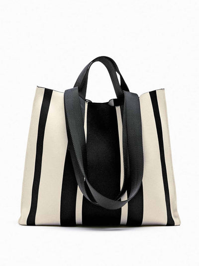Zara Cream and black fabric tote bag at Collagerie