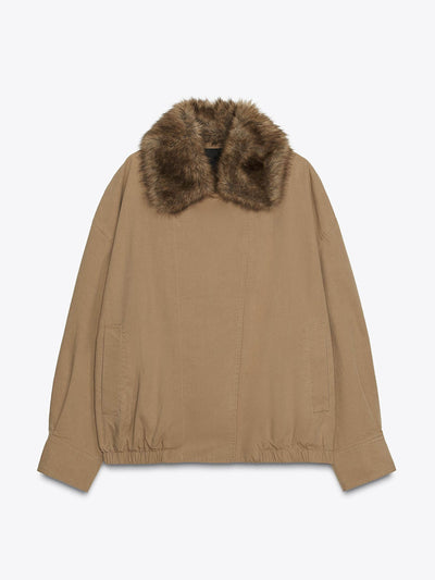 Zara Faux fur collar bomber jacket zw collection at Collagerie