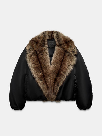 Zara Faux fur collar bomber jacket zw collection at Collagerie
