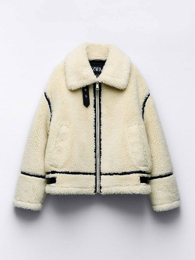 Zara Faux shearling biker jacket at Collagerie