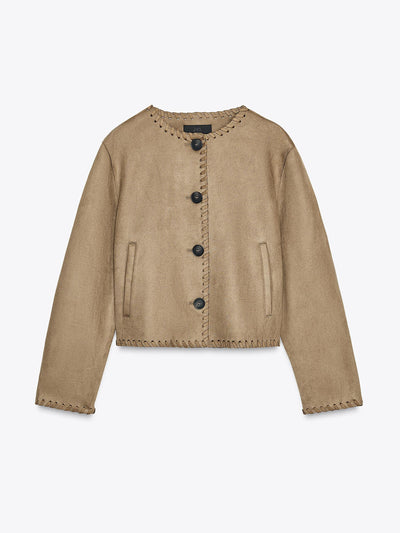 Zara Faux suede jacket with braided trim at Collagerie