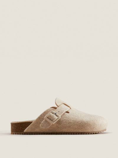 Zara Felt mule slippers with lined buckle at Collagerie