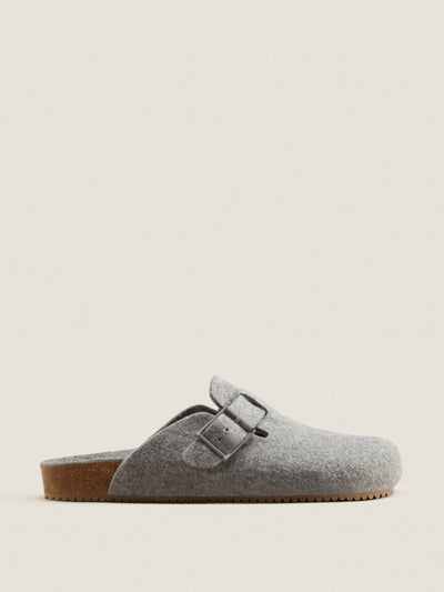 Zara Grey felt mule slippers with buckle at Collagerie