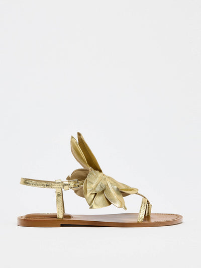 Zara Flat leather slider sandals with flower at Collagerie