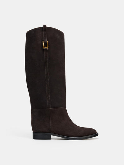 Zara Flat suede riding boots at Collagerie