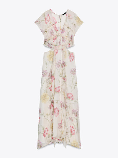 Zara Floral print cut-out midi dress at Collagerie