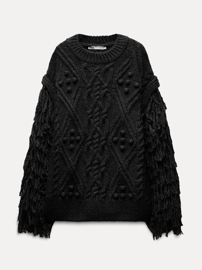 Zara Fringed knit sweater at Collagerie