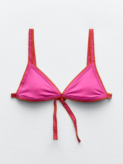 Zara Triangle bikini top with topstitching at Collagerie