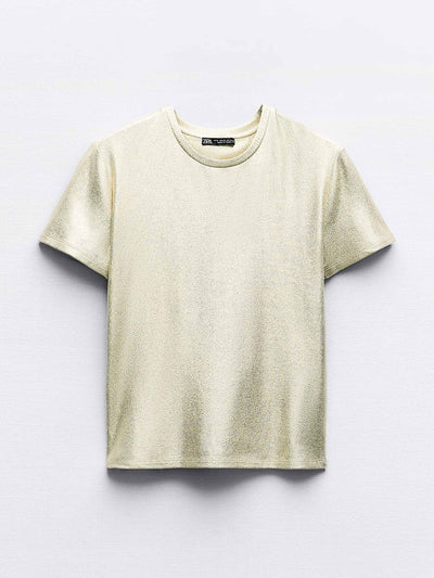 Zara Ribbed t-shirt with foil at Collagerie