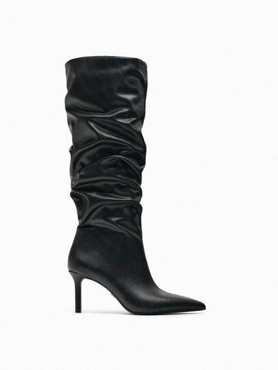 Zara Black leather high-heeled boots at Collagerie
