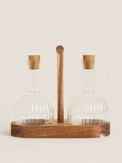 Zara Home Bososilicate glass and wood cruet (set of 2) at Collagerie