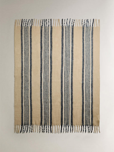 Zara Home Brushed blanket with central stripes and fringing at Collagerie