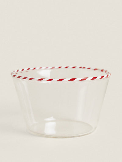 Zara Borosilicate glass bowl with Christmas candy cane at Collagerie