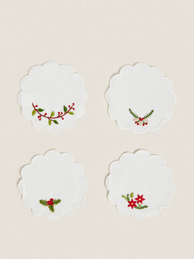 Zara Embroidered Christmas coasters (4-pack) at Collagerie