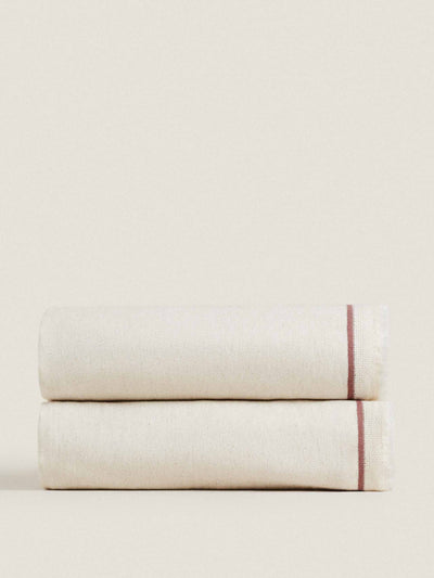 Zara Home Cream blanket with red stripe at Collagerie