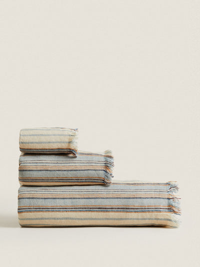 Zara Home Multicoloured striped linen towels at Collagerie