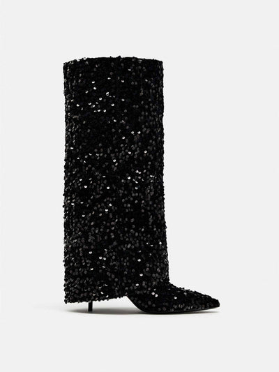 Zara Knee-high gaiter boots with sequins at Collagerie