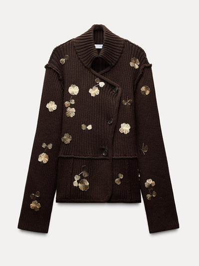 Zara Knit cardigan with gold flowers at Collagerie