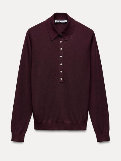 Zara Knit polo shirt with buttons at Collagerie