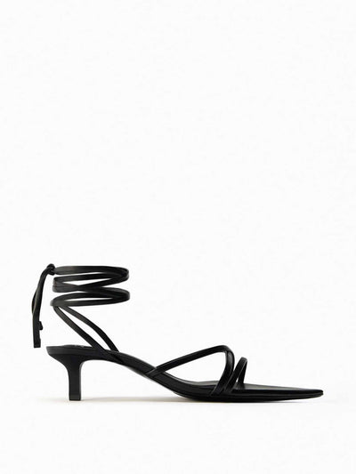 Zara Black lace-up heeled sandals at Collagerie