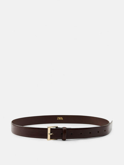 Zara Leather belt with square buckle at Collagerie