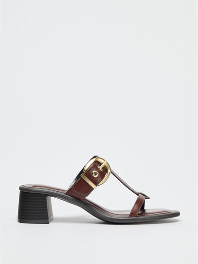 Zara Leather block heel sandals at Collagerie